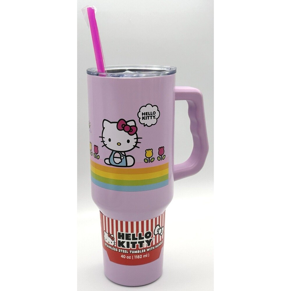 NWT 2024 Sanrio Hello Kitty 40oz Stainless Steel Travel Mug Tumbler Straw Flower